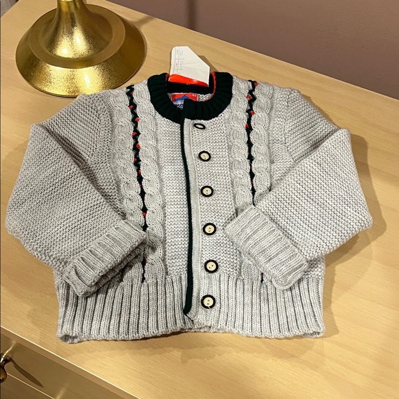 Other - Cozy Knit Cardigan with Green and Red Accents